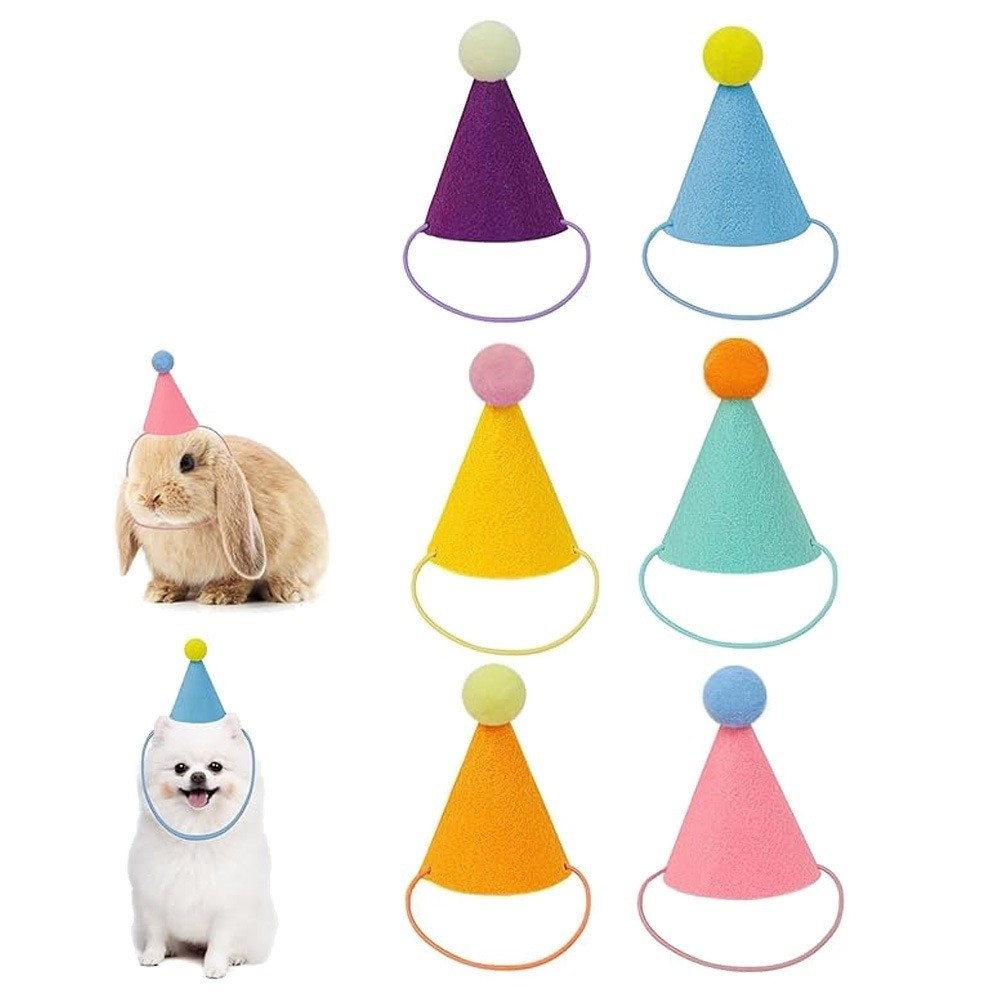 Party Hat Cone - 6個または12個入りのかわいいミニペット用パーティーハット。カラフルで軽量な円錐形の帽子。誕生日パーティー用の様々なデザインの帽子。