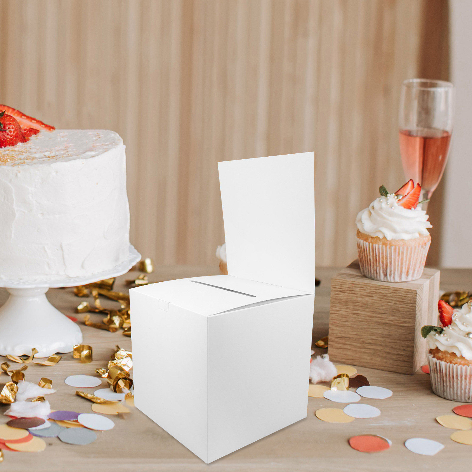 Event Party Box - 4個入り、紙製の抽選箱、投票用紙ケース、シンプルな正方形のチケット収納箱。パーティー、会議、年次イベントなど、様々な用途に。