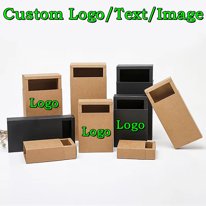 Event Party Box - 20個入り 350gsm 引き出し式クラフト黒紙折りたたみボックス DIYロゴ印刷 コーヒー、紅茶、ジュエリー、スナック、手作り、結婚式、パーティー、ギフト用段ボール箱