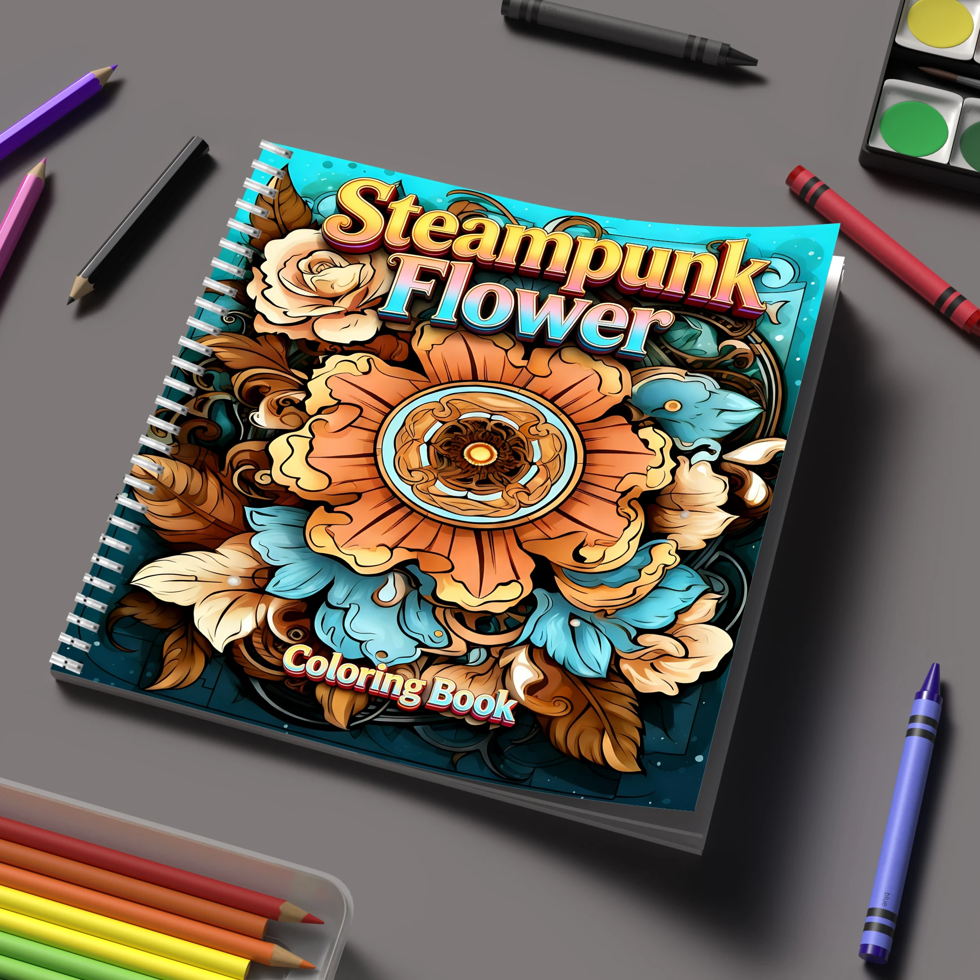 Supply Event - 塗り絵ブック スチームパンクフラワー 大人向け塗り絵ブック、誕生日プレゼント、新学期用品、大人向けのかわいい描画ブック