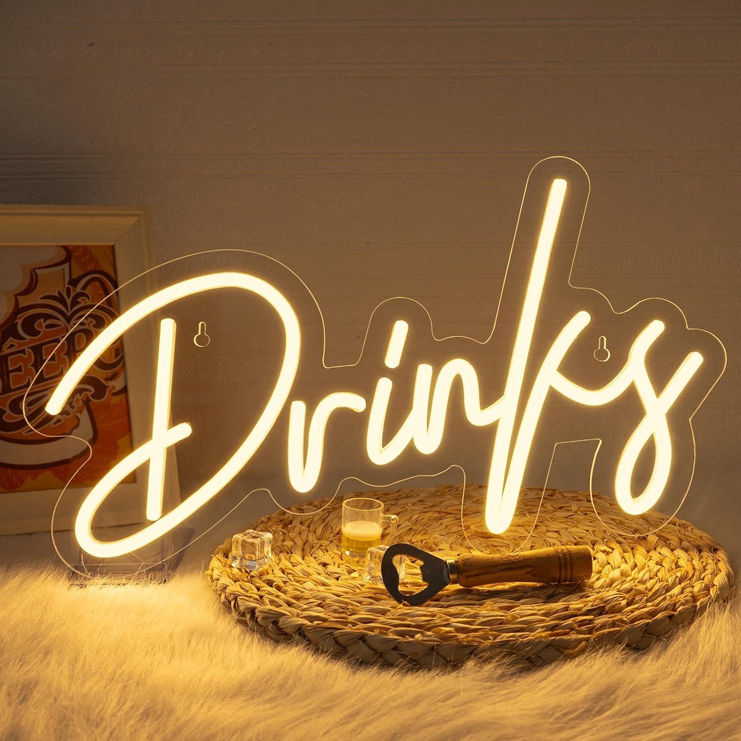 Neon Sign Party - 飲み物をテーマにしたネオンサイン。LEDネオンライトで、壁の装飾、バー、レストラン、キッチン、ホームバー、パーティーの装飾に最適。USB電源で使用可能。