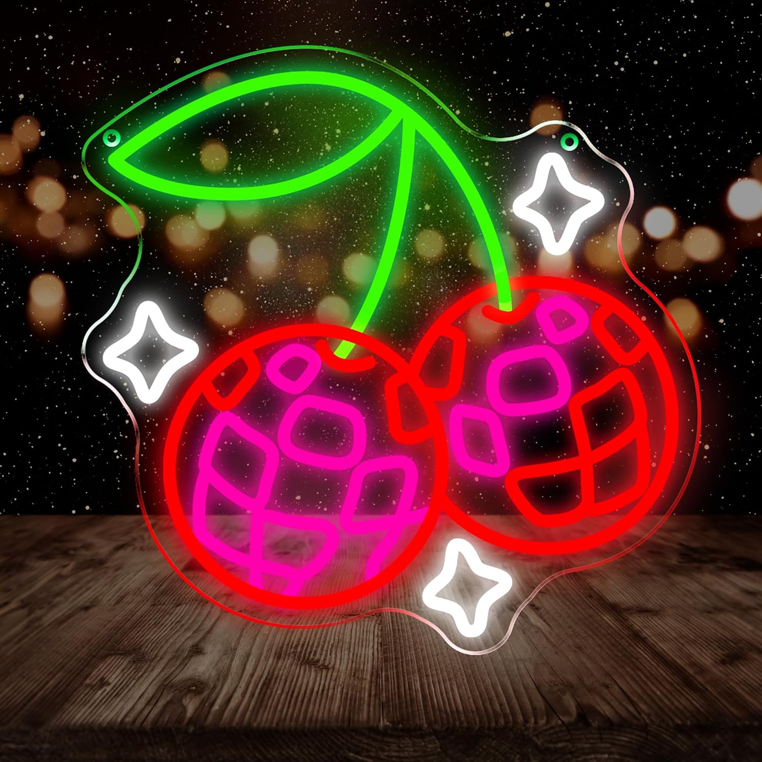 Neon Sign Party - ディスコボール型のチェリーLEDネオンサイン。USB電源で、パーティーの壁飾りやクリスマスデコレーション、果物モチーフのバー、寝室の壁アート、クリスマスギフトとして最適。