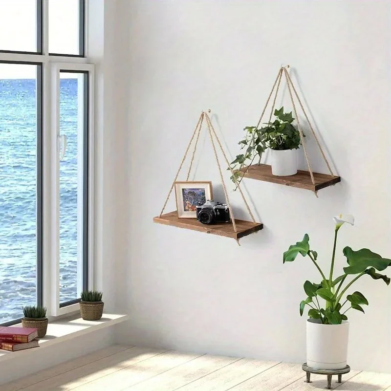 麻縄で吊るされた木製の壁の棚,1ピース,家,居間,植木鉢,収 - Flower Wall Panel のレビューと価格