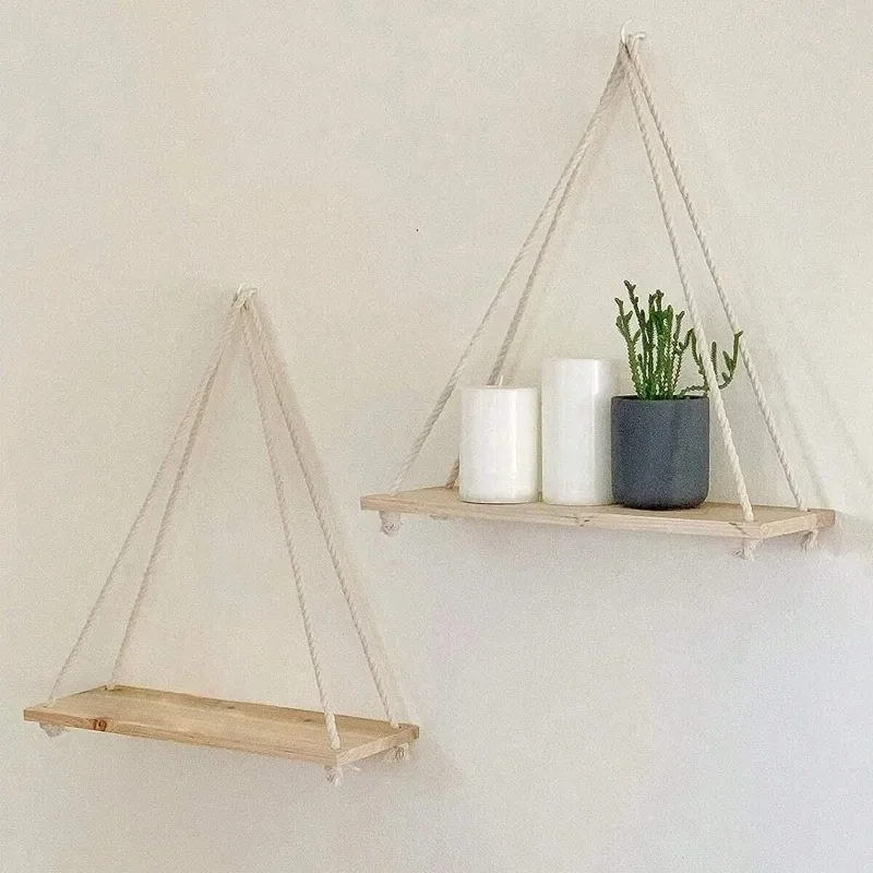 麻縄で吊るされた木製の壁の棚,1ピース,家,居間,植木鉢,収 - Flower Wall Panel のレビューと価格