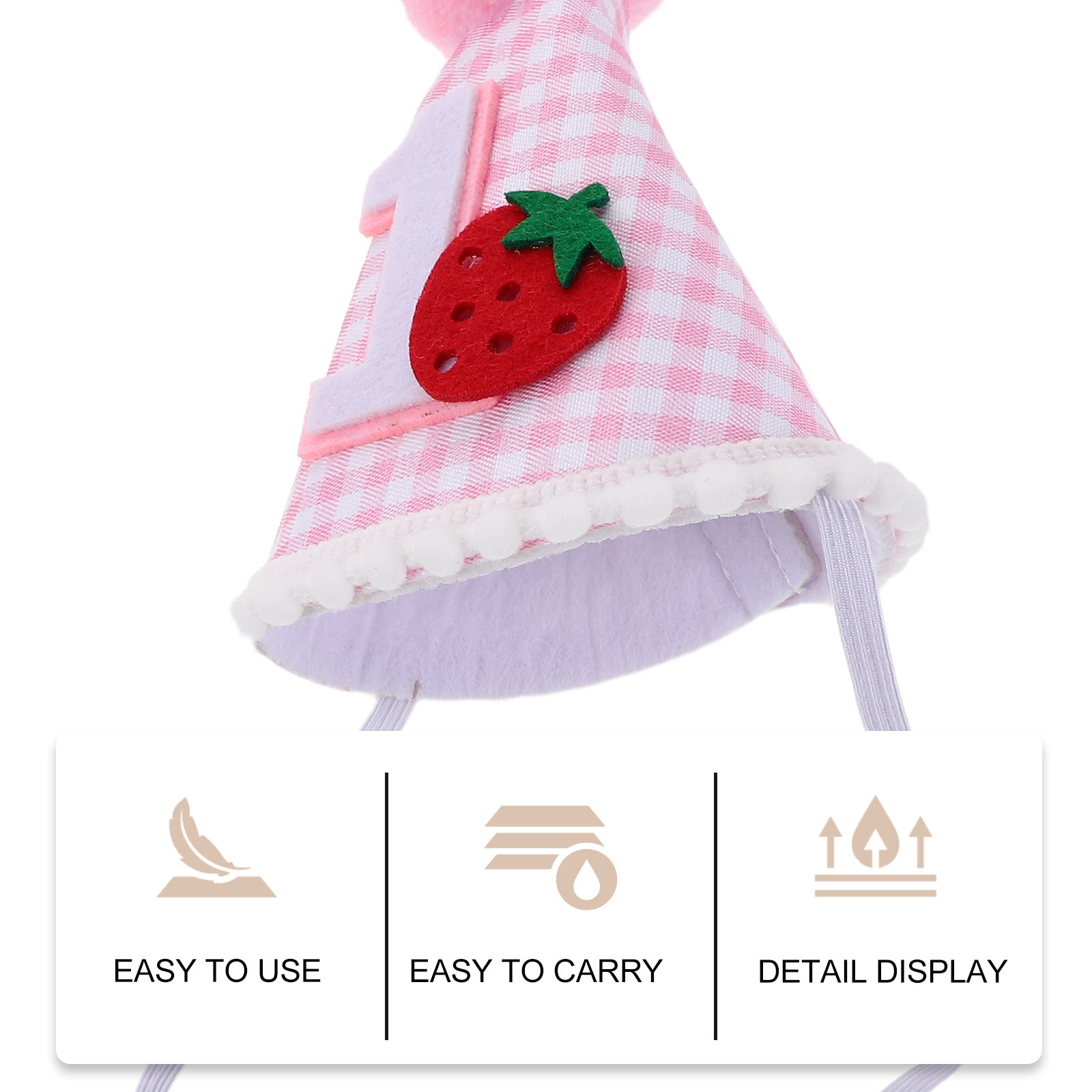 いちごのコーン型バースデーハット、ピンク色、1歳の誕生日パー - Party Hat Cone のレビューと価格