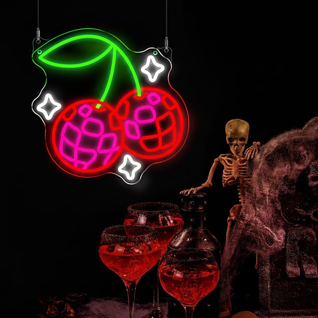ディスコボール型のチェリーLEDネオンサイン。USB電源で、 - Neon Sign Party のレビューと価格