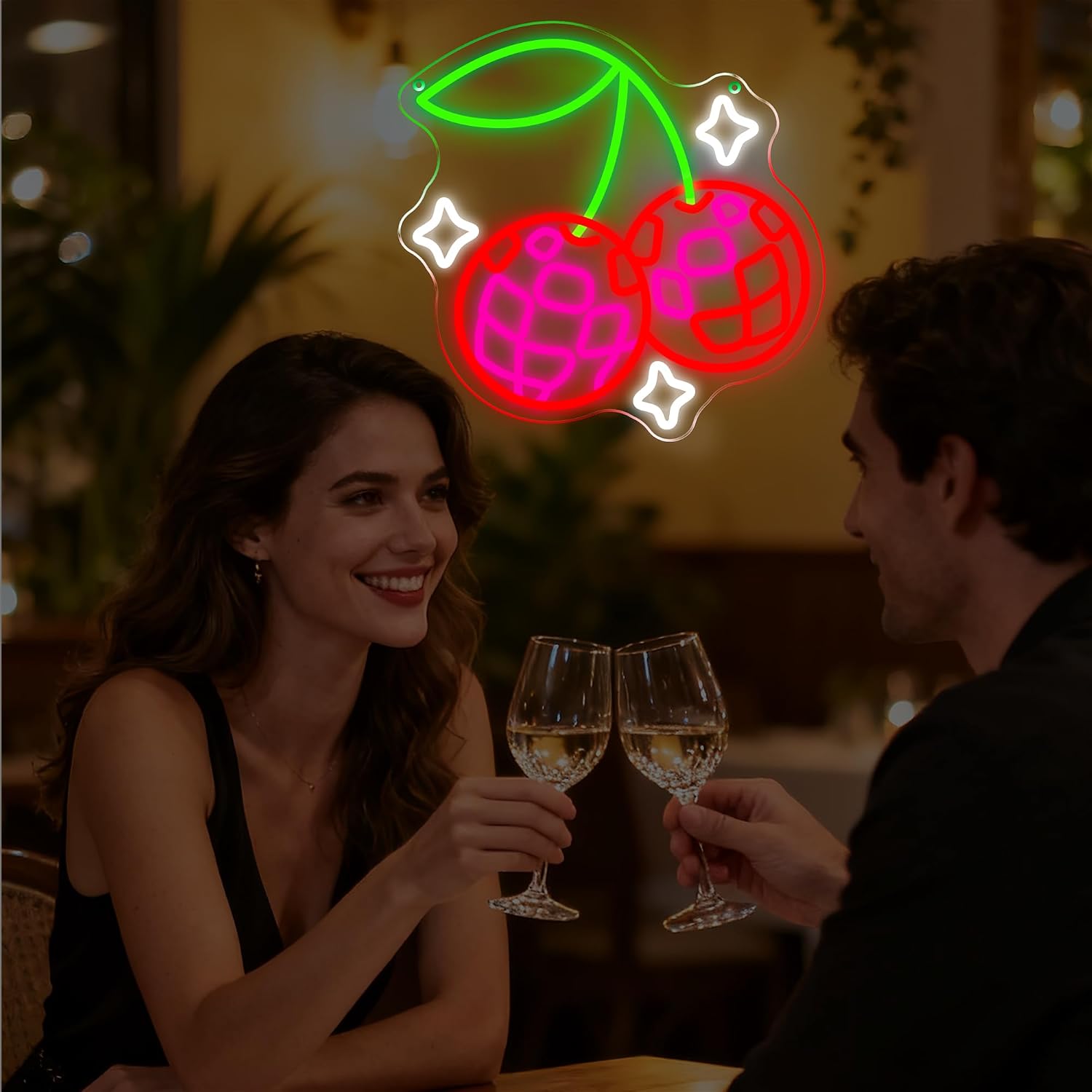ディスコボール型のチェリーLEDネオンサイン。USB電源で、 - Neon Sign Party のレビューと価格
